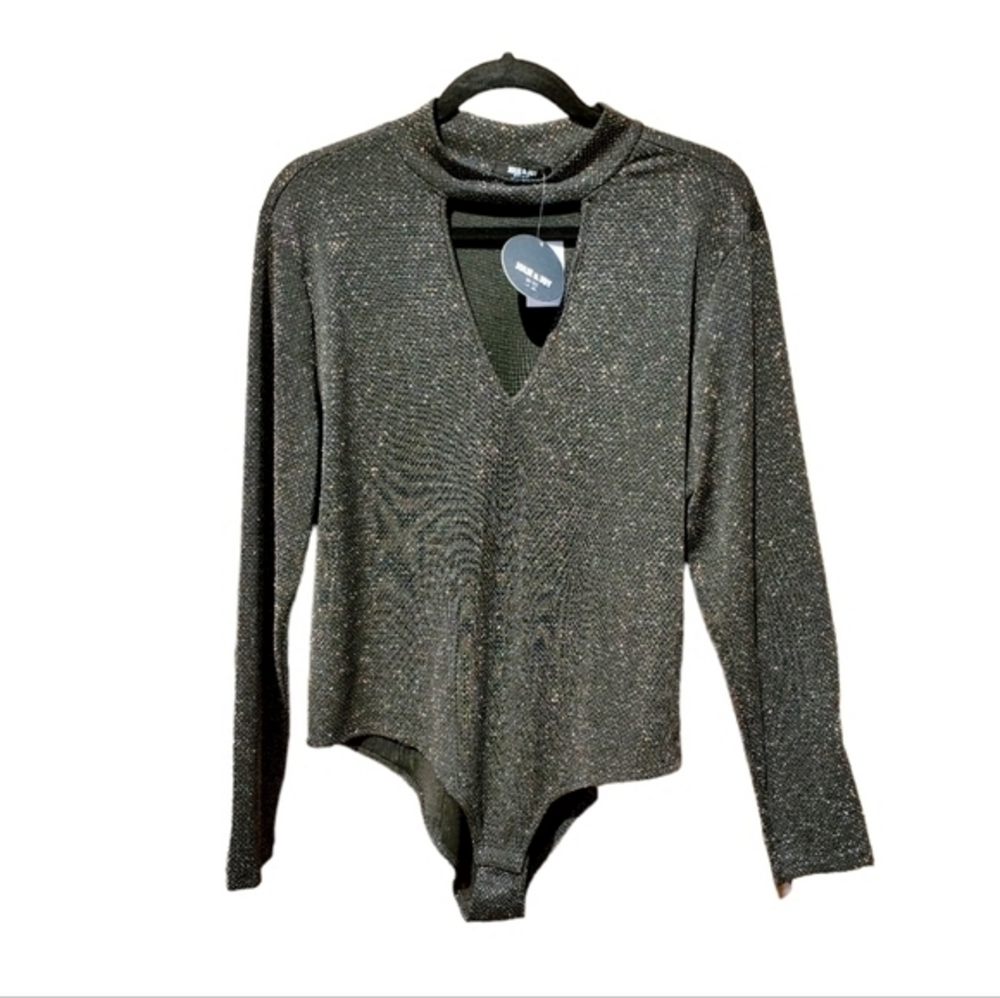 Jolie & Joy Black Sparkle‎ Dressy Collar Bodysuit Plus Size 1X NWT